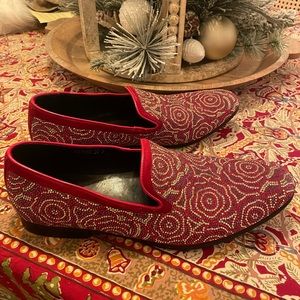 Red Suede Rhinestones Slip on Fiesso